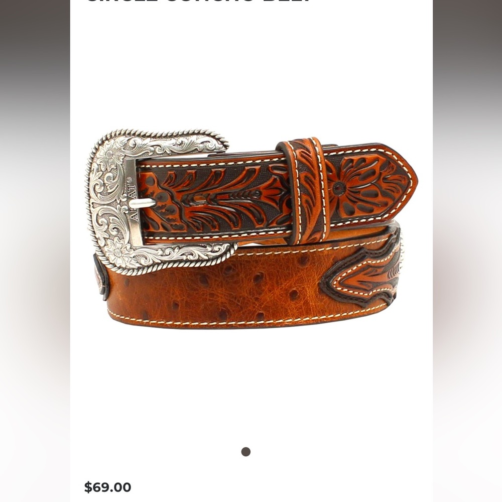 ARIAT MEN'S OSTRICH PRINT CIRCLE CONCHO BELT
